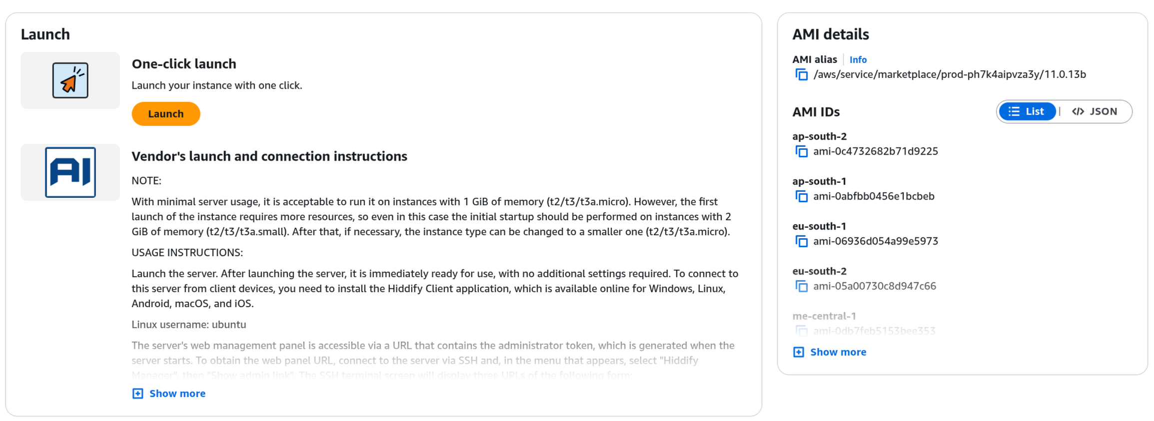Bottom of the launch page showing the orange Launch button and vendor instructions.